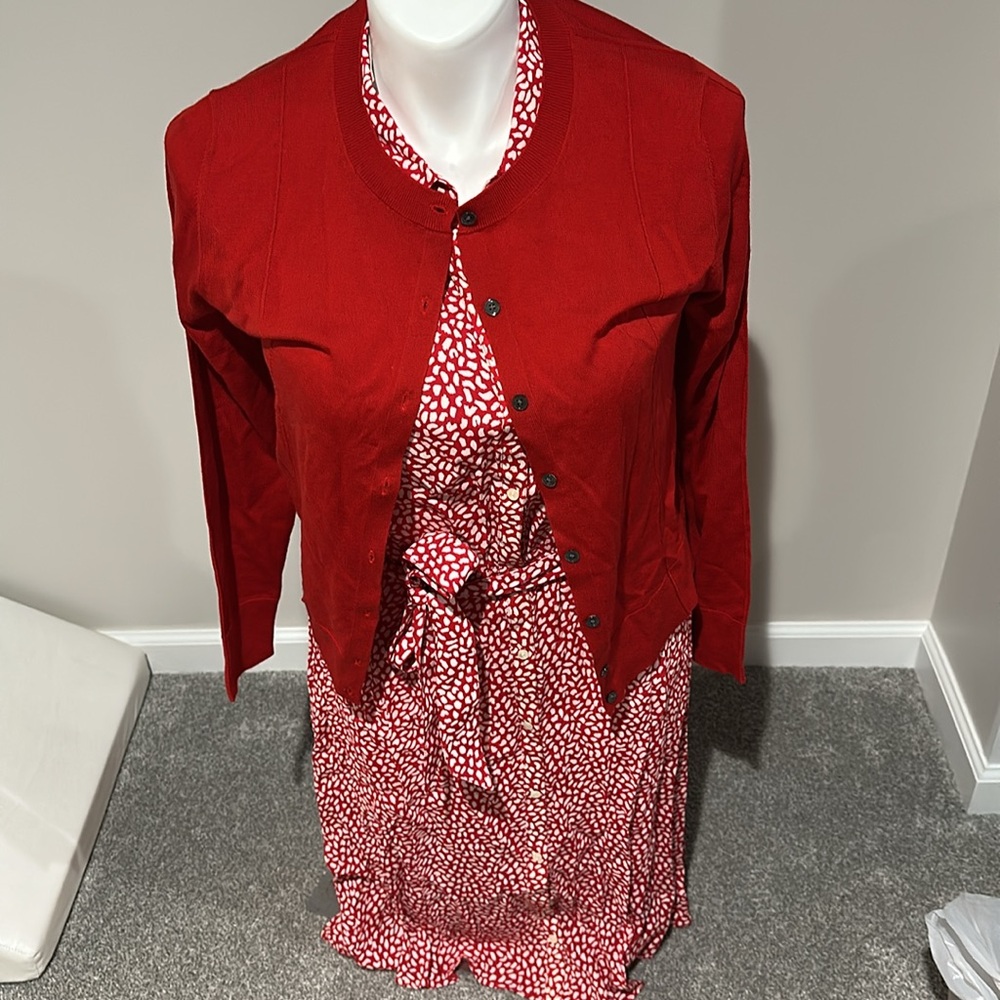 Talbots Red and White Short-Sleeve Printed Midi Shirt Dress - Picture 7 of 8